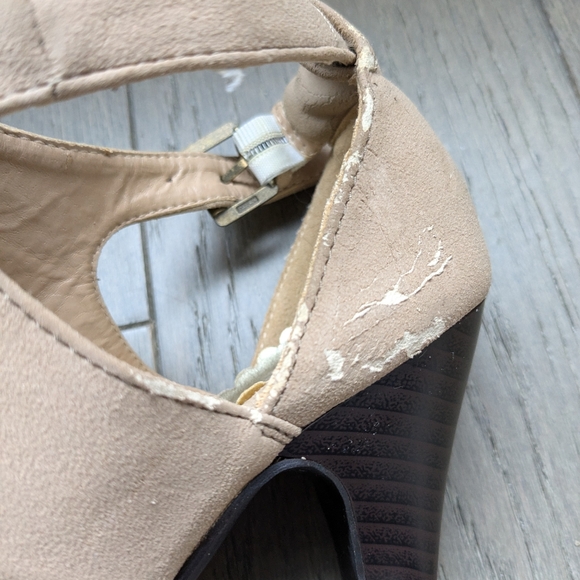 Rampage 4" Snakeskin Tan Cream Suede Open-Toe Heels, Size 7.5 - Picture 6 of 9